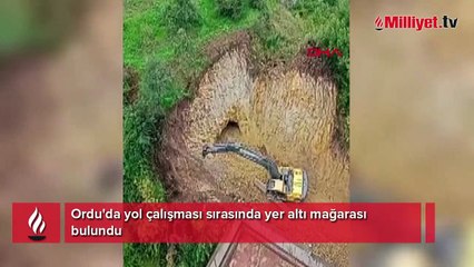 Ordu'da yol çalışması sırasında yer altı mağarası  bulundu