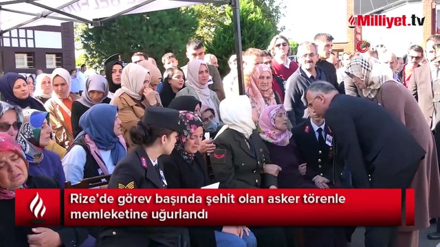 Rize'de görevi başında şehit olan asker törenle memleketine uğurlandı