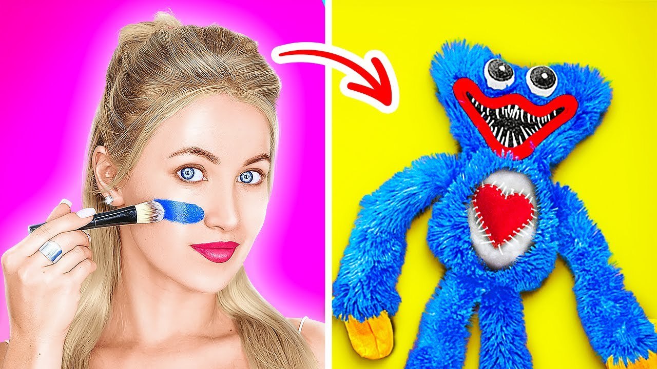 HUGGY WUGGY MAKEUP TRANSFORMATION __ SFX Makeup Removal! Viral Beauty TikTok Hacks & Tips by 123 GO!