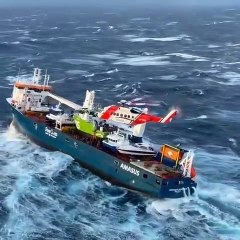 cargo ship's rescue operation by Helicopter in rough sea#short