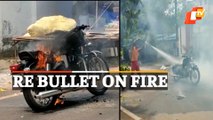 Royal Enfield Bullet Motorcycle Catches Fire On Bhubaneswar Road