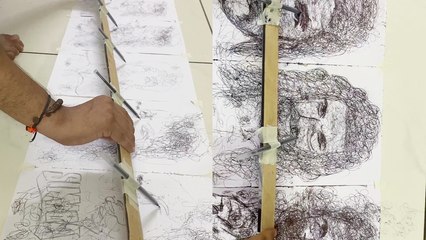 Dedicated artist draws 10 scribbles of Bollywood actor Ranveer Singh AT THE SAME TIME