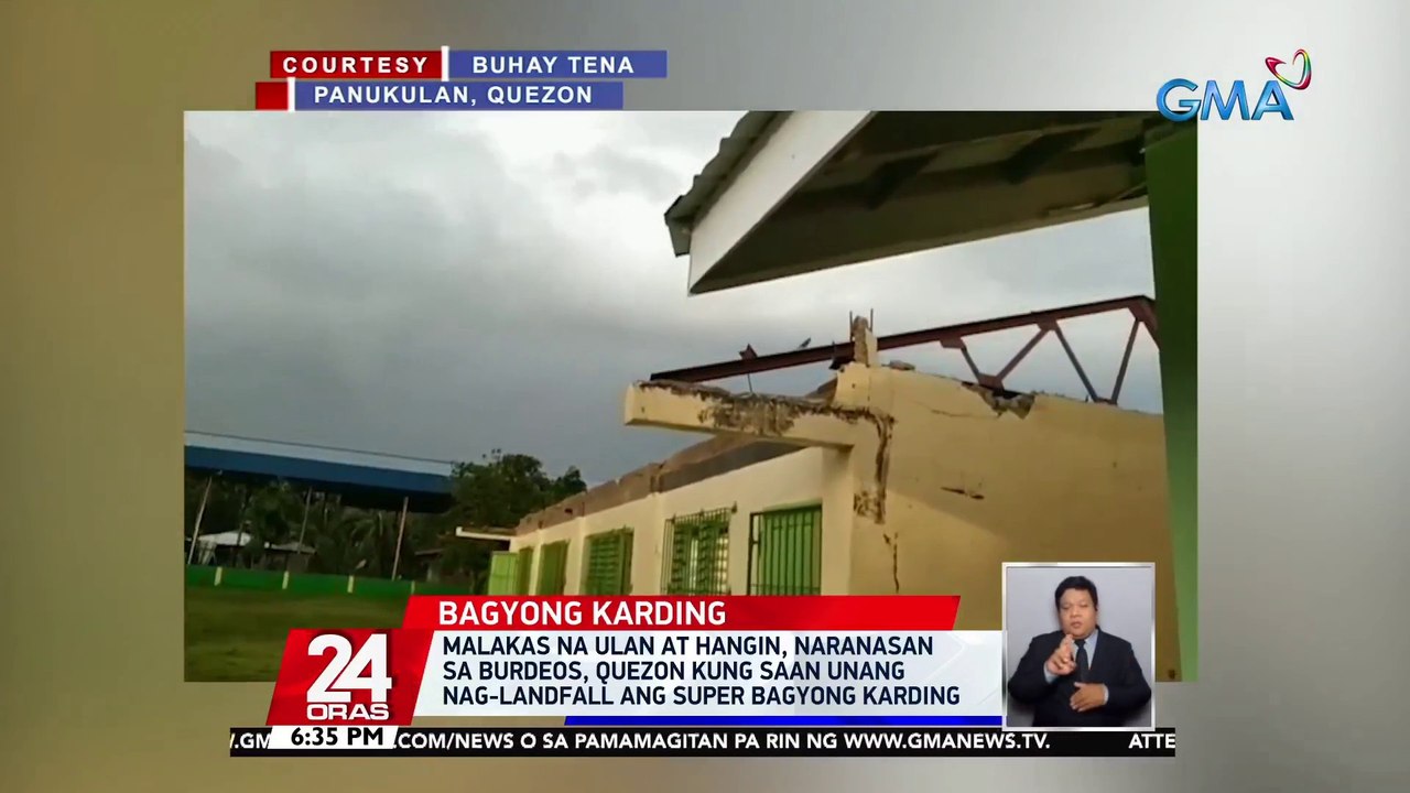 Malakas na ulan at hangin, naranasan sa Burdeos, Quezon kung saan unang nag-landfall ang Super Bagyong Karding | 24 Oras