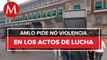AMLO pide evitar violencia en protestas por los 43 normalistas; blindan Palacio Nacional