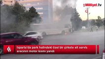 Park halindeki servis otobüsü alev alev yandı