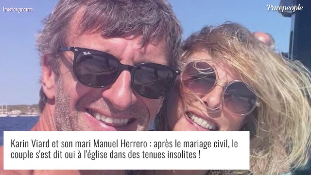 Karin Viard mariée religieusement à Manuel Herrero : robe très insolite et baiser passionné à l'église