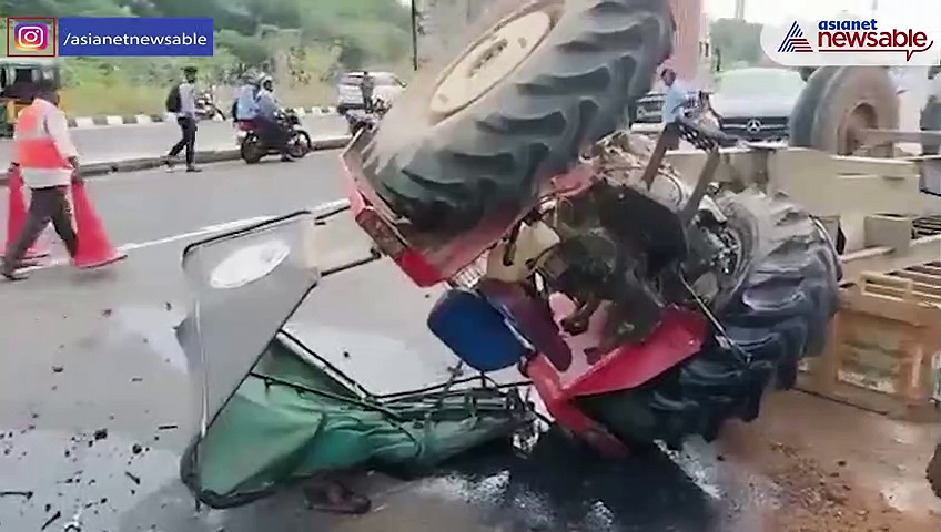Tractor and a Mercedes car crashed head-on near Tirupati; Watch what happened next