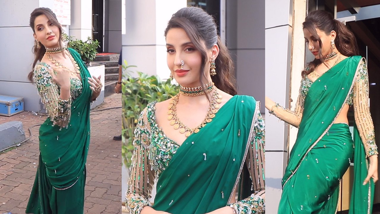 Nora Fatehi Jhalak Dikhhla Jaa के Set पर Green Saree में Marathi Mulgi Look में हुईं Spot! Video