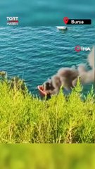 Bursa'da balık tutan baba ve oğlunun bulunduğu teknede yangın çıktı