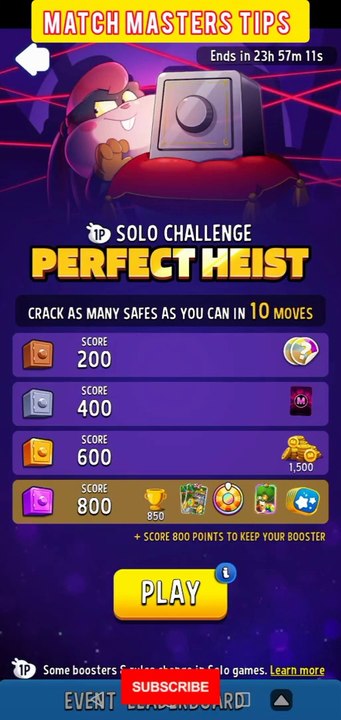 Match Masters Solo Challenge Perfect Heist Lightning Strike 800 Score 10 Moves -- Match Masters Tips