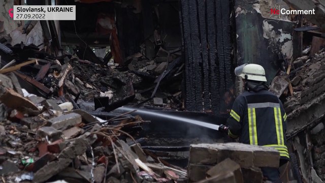بدون تعليق: أثار الدمار الذي لحق بمدينة سلوفيانسك الأوكرانية عقب قصف روسي