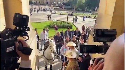 Alirio Barrera llega con su mascota al Congreso de Colombia