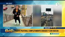 Av. Faucett: Peatones en riesgo al transitar por un puente con estructura oxidada y suelo agujereado