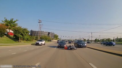 Motorcyclist Tumbles Off Bike On Being Rear Ended by Car