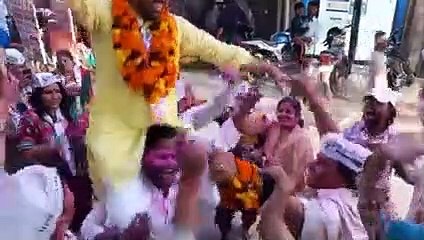 Ramesh Matiala celebrate wining of Aam Aadmi Party in Punjab