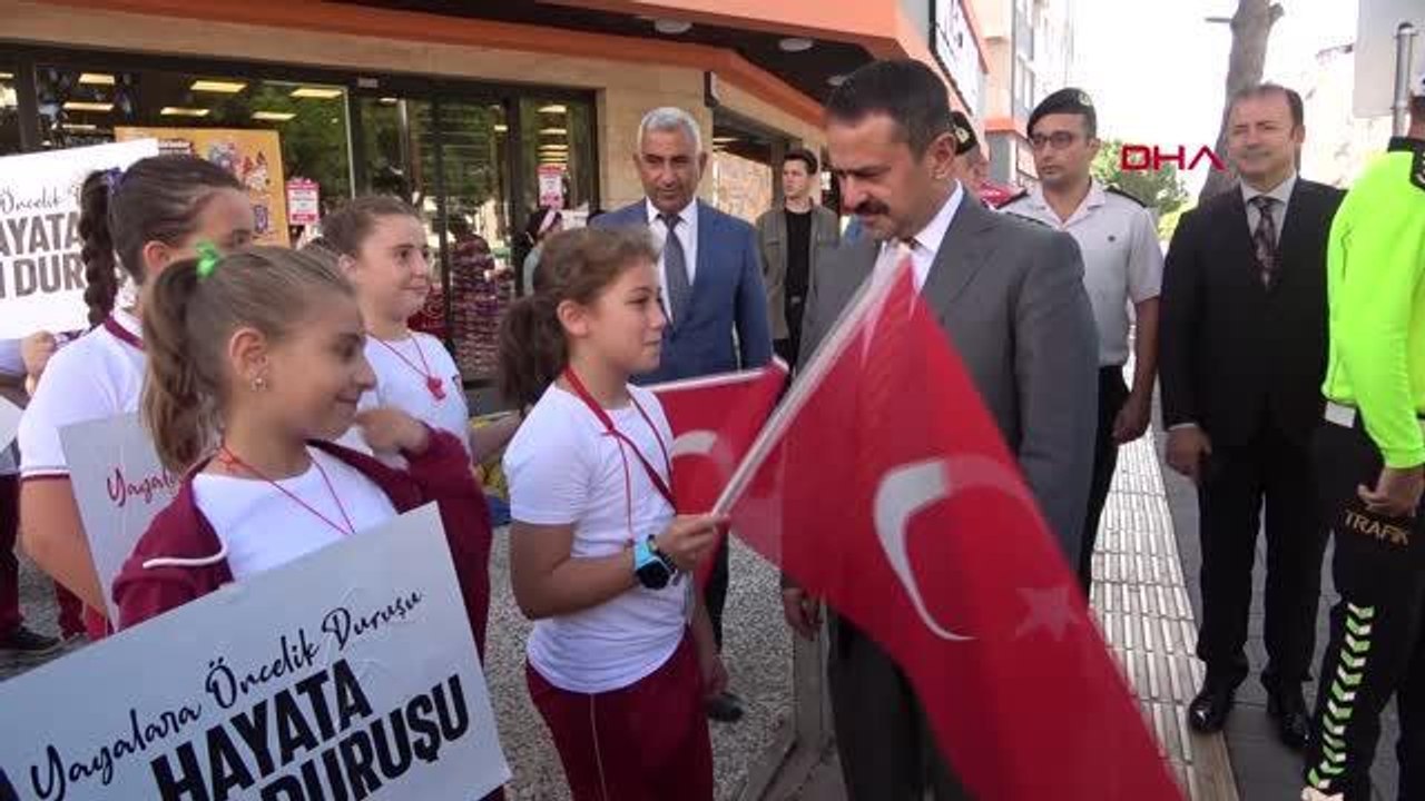 ÇANAKKALE'DE YAYA GEÇİTLERİ FARKINDALIK İÇİN KIRMIZIYA BOYANDI