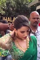 Nora Fatehi Just Made Our Day Better With Her Green Satin Saree And Embellished Blouse