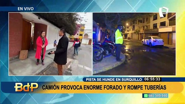 Surquillo: Camión provoca enorme forado y rompe tuberías de agua