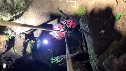Dog has been rescued by volunteers after spending over 26 hours - down an old mining shaft