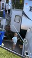 Two-Year-Old Helps Guide Trailer