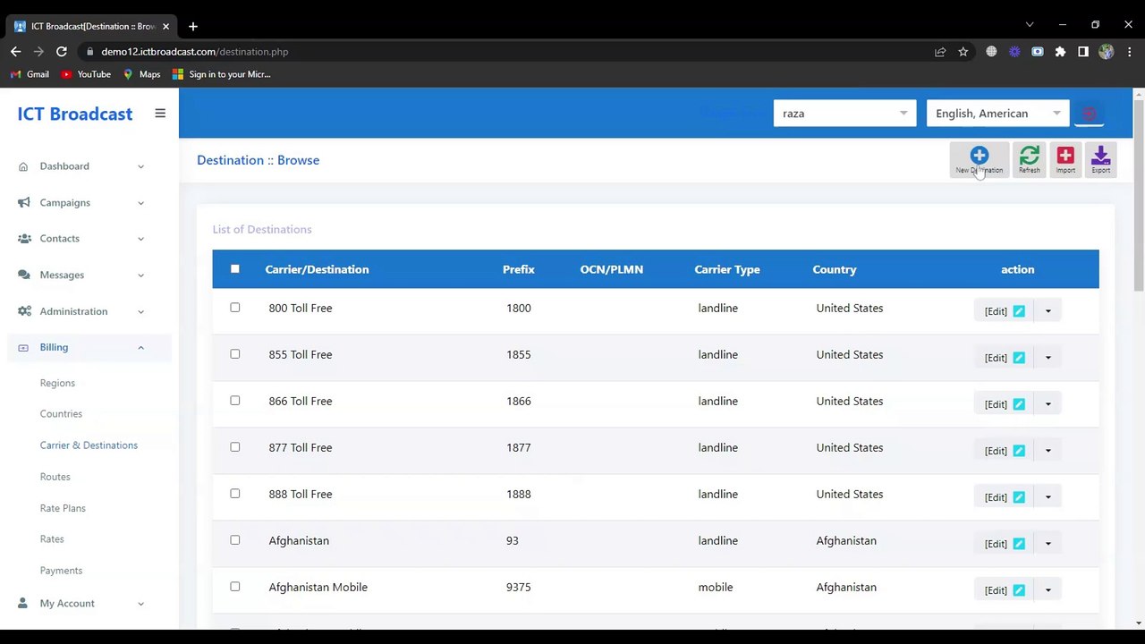 How to add new destination to setup billing in ICTBroadcast || Auto Dialer Software