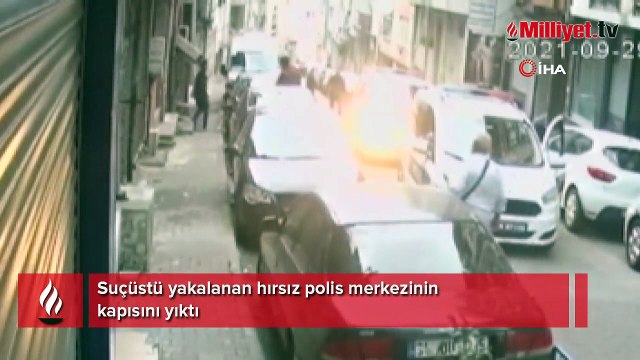 Suçüstü yakalanan hırsız polis merkezinin kapısını yıktı