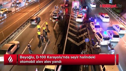 Beyoğlu'nda otomobil alev alev yandı