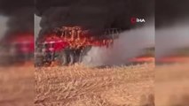 Saman yüklü traktör alev alev böyle yandı