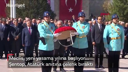Meclis Başkanı Şentop, Atatürk anıtına çelenk bıraktı