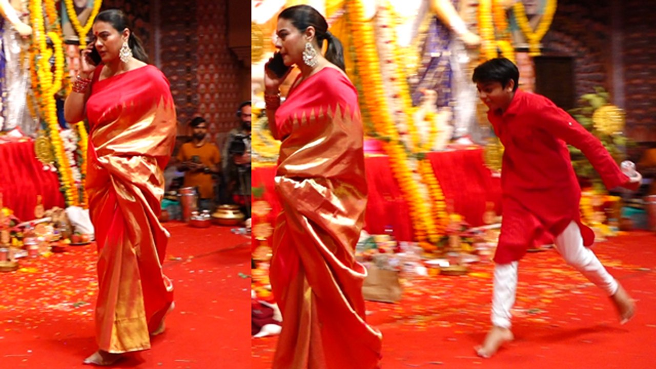 Durga Puja 2022: Kajol Son Yug Durga Puja Pandal में पीछे पीछे भागते Video Viral | *Entertainment