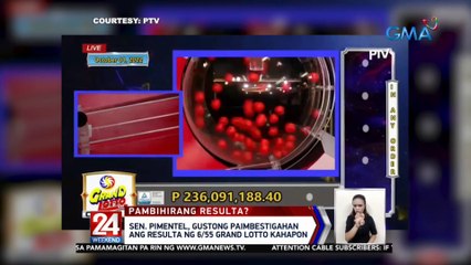 Sen. Pimentel, gustong paimbestigahan ang resulta ng 6/55 Grand Lotto kahapon | 24 Oras Weekend