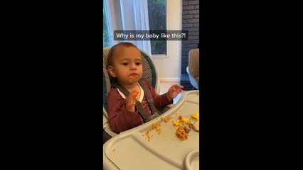 Energetic Toddler Throws Food on Table While Eating