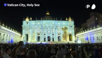 Projection on facade of St Peter's Basilica shows life of St Peter