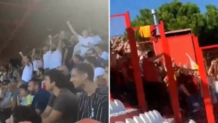 TFF 1. Lig'de rakip takımların taraftarları birlikte İzmir Marşı'nı söyledi