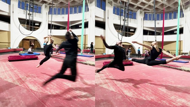 Talented circus duo flexes INSANE chemistry while rehearsing an aerial act