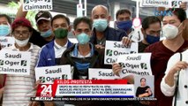 Grupo ng mga ni-repatriate na OFW, nagkilos-protesta sa tapat ng DMW; nanawagang asikasuhin ang aabot sa P4 Bclaims nila | 24 Oras