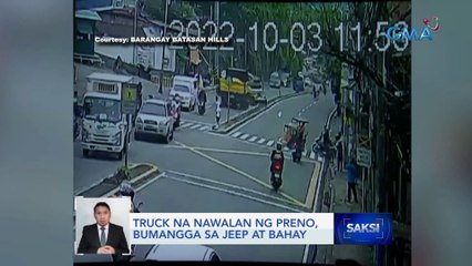 Truck na nawalan ng preno, bumangga sa jeep at bahay | Saksi