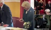 'These things are so temperamental!': King Charles appears to make light-hearted reference to his string of pen mishaps as he shares joke with Queen Consort Camilla while signing visitors book at Dunfermline Abbey