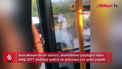 Otobüsün önünü kesen sürücü zor anlar yaşattı