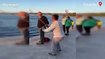 Beykoz'da şaşkına çeviren olay: Vatandaşın oltasına köpek balığı takıldı