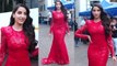 Nora Fatehi Looks Beautiful In Red Gown Spotted At Jhalak Dikhhla Jaa 10 Set
