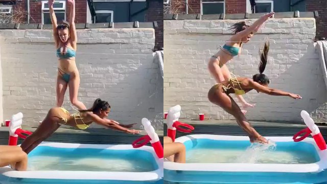 UK girls try out the L.O.V.E. challenge in small paddling pool