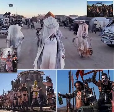 End of the (fury) road! Hundreds of scantily-clad revelers channel Mad Max and party the night away on final evening of Burning Man-style festival called 'Wasteland Weekend' in California's Mojave Desert