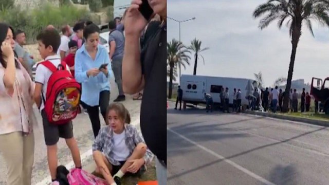 Kontrolden çıkan öğrenci servisi devrildi