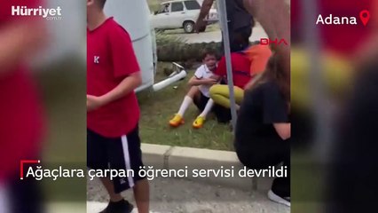 Ağaçlara çarpan servis devrildi, öğrenciler panik yaşadı