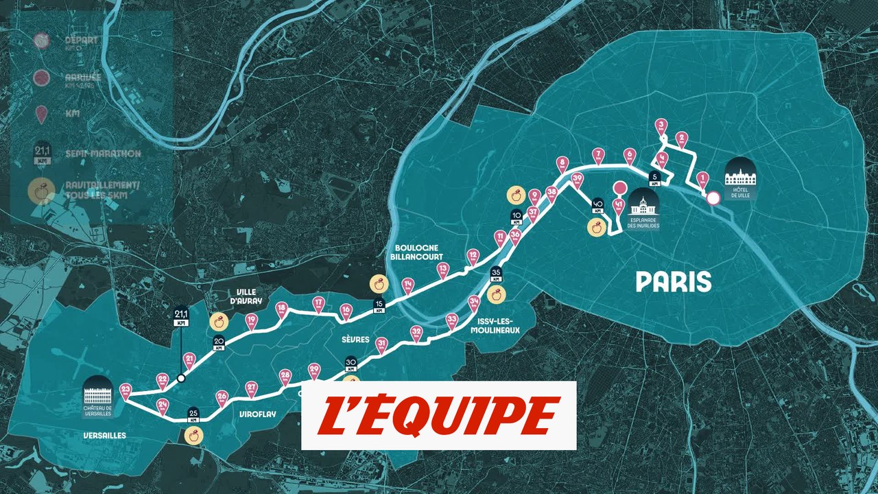 La carte animée du parcours du marathon - Athlé - JO 2024