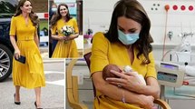 A cuddle with Kate! Princess of Wales is radiant in a £220 yellow Karen Millen dress as she cradles a newborn on a visit to a hospital maternity unit in Surrey