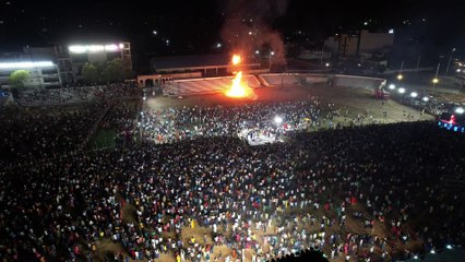 Ravan Dahan: 65 फीट ऊंचे रावण दहन का ड्रोन से देखिए वीडियो...