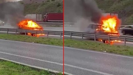 "Patlamasını bekliyoruz" diyerek alev alev yanan cipi kayda aldı