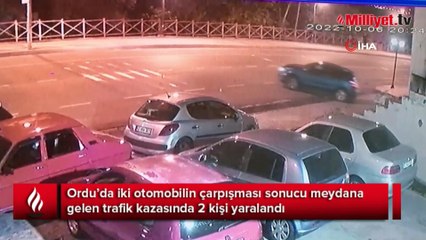 Ordu'da iki otomobilin çarpıştığı kaza kamerada